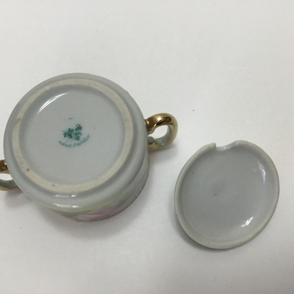 Vintage Antique Nippon Sugar Bowl Hand Painted Pink Roses Green - Picture 4 of 6